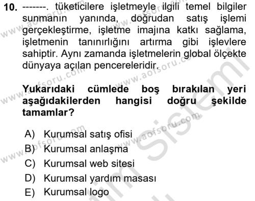 Bilişim Teknolojileri Dersi 2020 - 2021 Yılı Yaz Okulu Sınavı 10. Soru