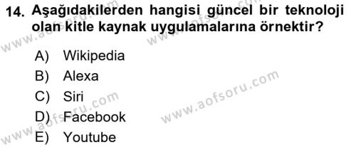 Bilişim Teknolojileri Dersi 2020 - 2021 Yılı Yaz Okulu Sınavı 14. Soru