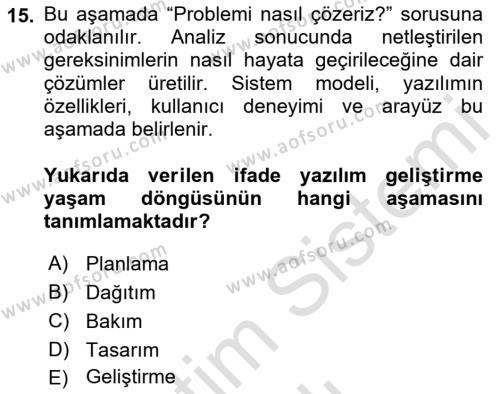 Bilişim Teknolojileri Dersi 2020 - 2021 Yılı Yaz Okulu Sınavı 15. Soru