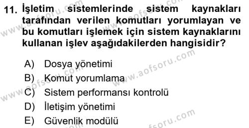 Bilişim Teknolojileri Dersi 2021 - 2022 Yılı (Vize) Ara Sınavı 11. Soru