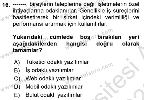 Bilişim Teknolojileri Dersi 2021 - 2022 Yılı (Vize) Ara Sınavı 16. Soru