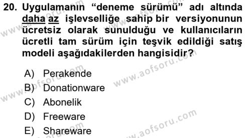 Bilişim Teknolojileri Dersi 2021 - 2022 Yılı (Vize) Ara Sınavı 20. Soru