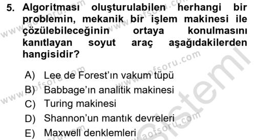 Bilişim Teknolojileri Dersi 2021 - 2022 Yılı (Vize) Ara Sınavı 5. Soru