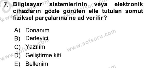 Bilişim Teknolojileri Dersi 2021 - 2022 Yılı (Vize) Ara Sınavı 7. Soru