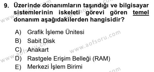 Bilişim Teknolojileri Dersi 2021 - 2022 Yılı (Vize) Ara Sınavı 9. Soru