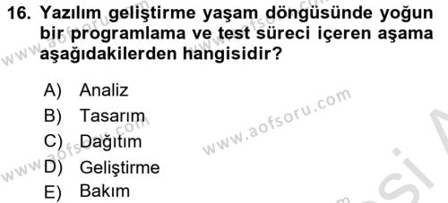 Bilişim Teknolojileri Dersi 2021 - 2022 Yılı (Final) Dönem Sonu Sınavı 16. Soru