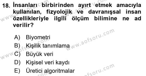 Bilişim Teknolojileri Dersi 2021 - 2022 Yılı (Final) Dönem Sonu Sınavı 18. Soru