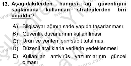 Bilişim Teknolojileri Dersi 2021 - 2022 Yılı Yaz Okulu Sınavı 13. Soru