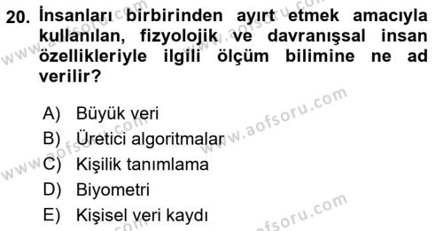 Bilişim Teknolojileri Dersi 2021 - 2022 Yılı Yaz Okulu Sınavı 20. Soru