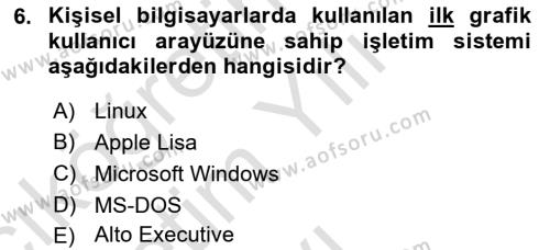 Bilişim Teknolojileri Dersi 2021 - 2022 Yılı Yaz Okulu Sınavı 6. Soru