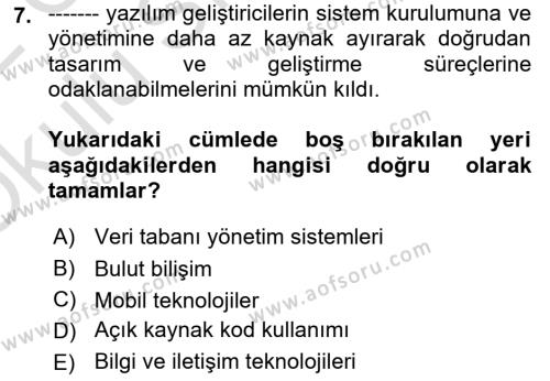 Bilişim Teknolojileri Dersi 2021 - 2022 Yılı Yaz Okulu Sınavı 7. Soru