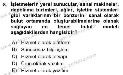 Bilişim Teknolojileri Dersi 2021 - 2022 Yılı Yaz Okulu Sınavı 8. Soru