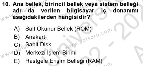 Bilişim Teknolojileri Dersi 2022 - 2023 Yılı (Vize) Ara Sınavı 10. Soru