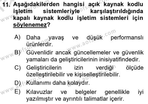 Bilişim Teknolojileri Dersi 2022 - 2023 Yılı (Vize) Ara Sınavı 11. Soru