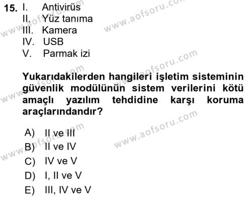 Bilişim Teknolojileri Dersi 2022 - 2023 Yılı (Vize) Ara Sınavı 15. Soru