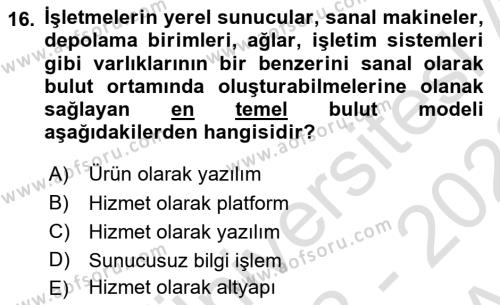 Bilişim Teknolojileri Dersi 2022 - 2023 Yılı (Vize) Ara Sınavı 16. Soru