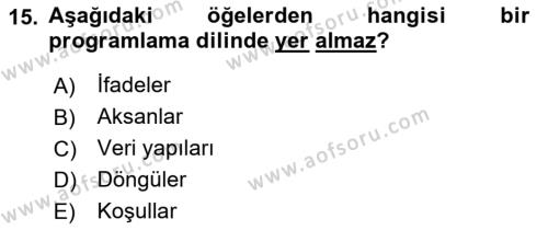 Bilişim Teknolojileri Dersi 2022 - 2023 Yılı Yaz Okulu Sınavı 15. Soru