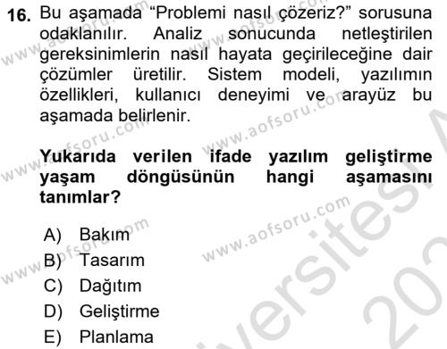 Bilişim Teknolojileri Dersi 2022 - 2023 Yılı Yaz Okulu Sınavı 16. Soru