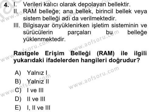 Bilişim Teknolojileri Dersi 2022 - 2023 Yılı Yaz Okulu Sınavı 4. Soru