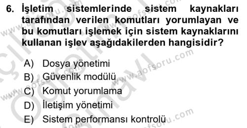 Bilişim Teknolojileri Dersi 2022 - 2023 Yılı Yaz Okulu Sınavı 6. Soru