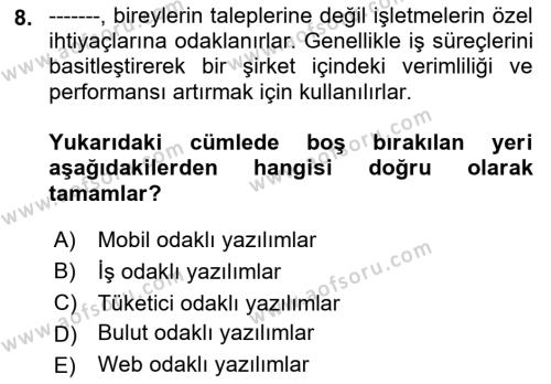 Bilişim Teknolojileri Dersi 2022 - 2023 Yılı Yaz Okulu Sınavı 8. Soru