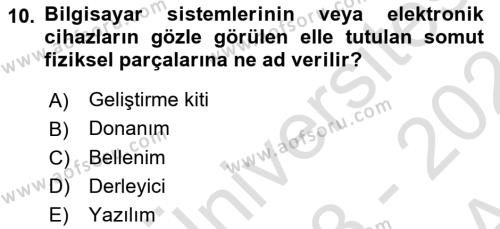 Bilişim Teknolojileri Dersi 2023 - 2024 Yılı (Vize) Ara Sınavı 10. Soru