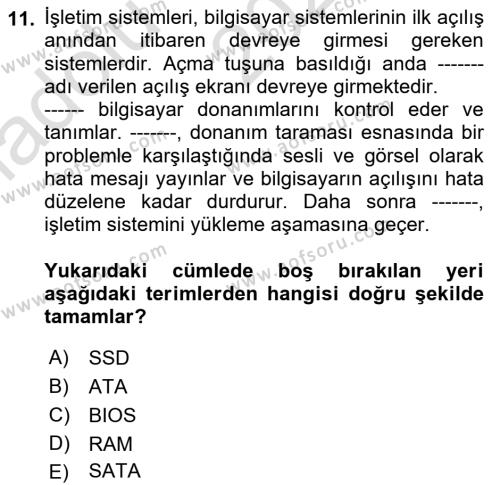 Bilişim Teknolojileri Dersi 2023 - 2024 Yılı (Vize) Ara Sınavı 11. Soru