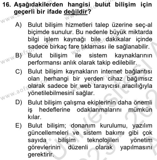 Bilişim Teknolojileri Dersi 2023 - 2024 Yılı (Vize) Ara Sınavı 16. Soru