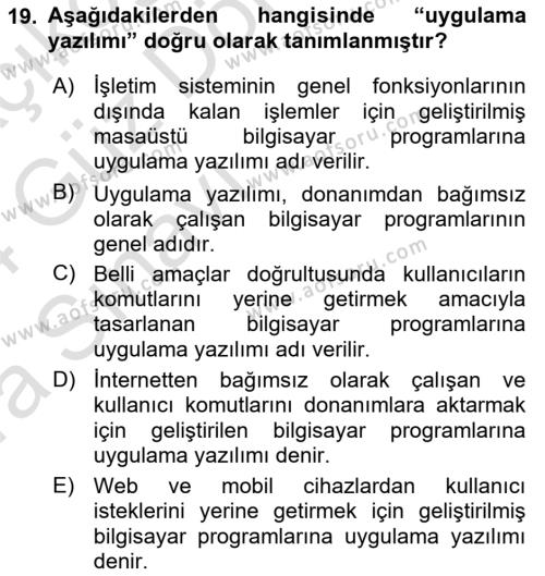 Bilişim Teknolojileri Dersi 2023 - 2024 Yılı (Vize) Ara Sınavı 19. Soru