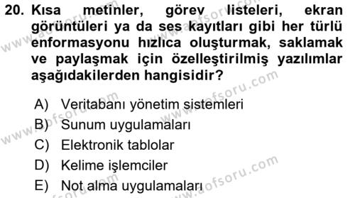 Bilişim Teknolojileri Dersi 2023 - 2024 Yılı (Vize) Ara Sınavı 20. Soru