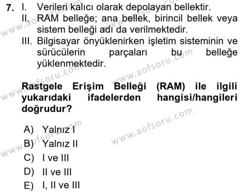 Bilişim Teknolojileri Dersi 2023 - 2024 Yılı (Vize) Ara Sınavı 7. Soru