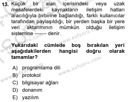 Bilişim Teknolojileri Dersi 2023 - 2024 Yılı (Final) Dönem Sonu Sınavı 13. Soru