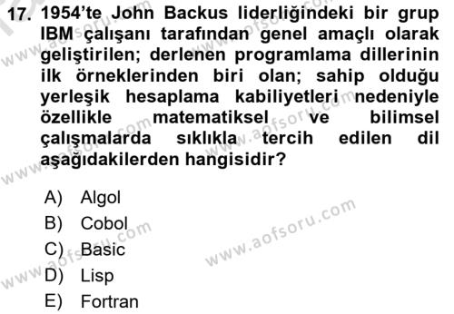 Bilişim Teknolojileri Dersi 2023 - 2024 Yılı (Final) Dönem Sonu Sınavı 17. Soru