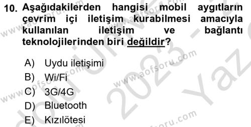 Bilişim Teknolojileri Dersi 2023 - 2024 Yılı Yaz Okulu Sınavı 10. Soru