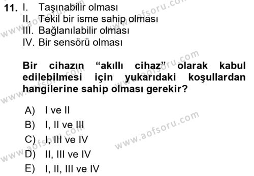 Bilişim Teknolojileri Dersi 2023 - 2024 Yılı Yaz Okulu Sınavı 11. Soru