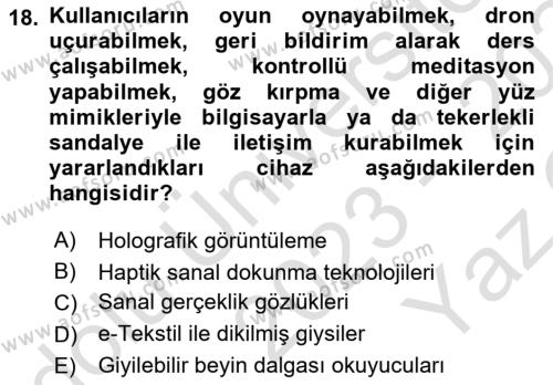 Bilişim Teknolojileri Dersi 2023 - 2024 Yılı Yaz Okulu Sınavı 18. Soru