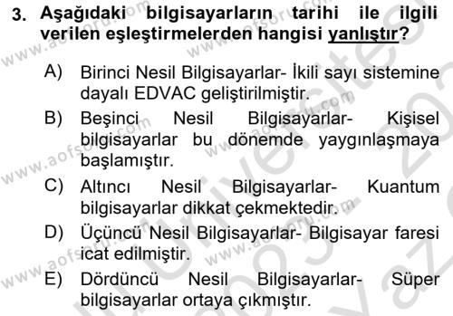 Bilişim Teknolojileri Dersi 2023 - 2024 Yılı Yaz Okulu Sınavı 3. Soru