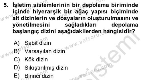 Bilişim Teknolojileri Dersi 2023 - 2024 Yılı Yaz Okulu Sınavı 5. Soru