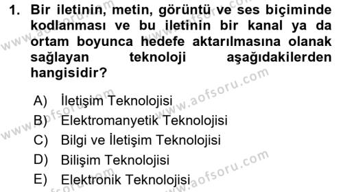 Bilişim Teknolojileri Dersi 2024 - 2025 Yılı (Vize) Ara Sınavı 1. Soru