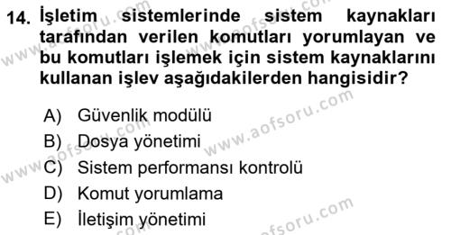 Bilişim Teknolojileri Dersi 2024 - 2025 Yılı (Vize) Ara Sınavı 14. Soru