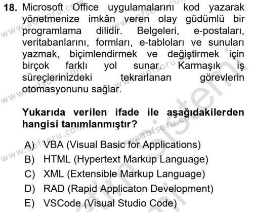 Bilişim Teknolojileri Dersi 2024 - 2025 Yılı (Vize) Ara Sınavı 18. Soru