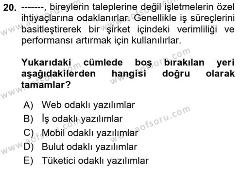 Bilişim Teknolojileri Dersi 2024 - 2025 Yılı (Vize) Ara Sınavı 20. Soru