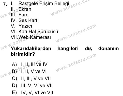 Bilişim Teknolojileri Dersi 2024 - 2025 Yılı (Vize) Ara Sınavı 7. Soru