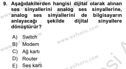 Bilişim Teknolojileri Dersi 2024 - 2025 Yılı (Vize) Ara Sınavı 9. Soru