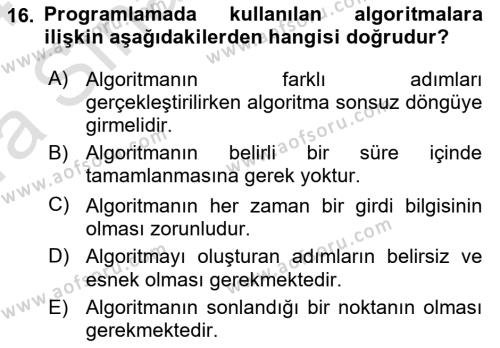 Bilgisayar Ve Programlamaya Giriş Dersi 2023 - 2024 Yılı (Vize) Ara Sınavı 16. Soru