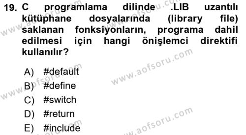 Bilgisayar Ve Programlamaya Giriş Dersi 2023 - 2024 Yılı (Vize) Ara Sınavı 19. Soru