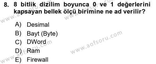 Bilgisayar Ve Programlamaya Giriş Dersi 2023 - 2024 Yılı (Vize) Ara Sınavı 8. Soru