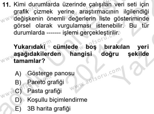 İşletme Analitiği Dersi 2021 - 2022 Yılı Yaz Okulu Sınavı 11. Soru