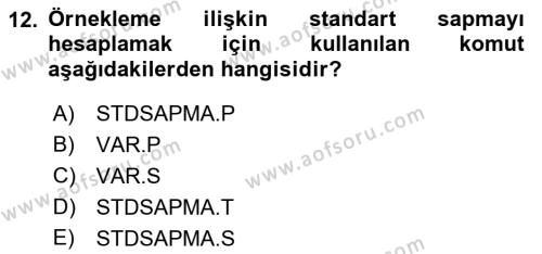 İşletme Analitiği Dersi 2021 - 2022 Yılı Yaz Okulu Sınavı 12. Soru