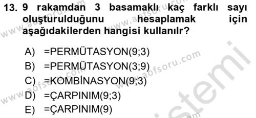 İşletme Analitiği Dersi 2021 - 2022 Yılı Yaz Okulu Sınavı 13. Soru